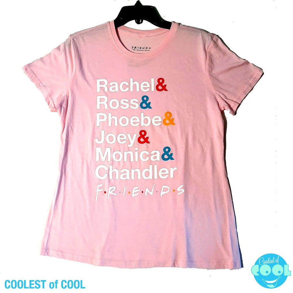 Friends TV Show logo cast names shirt pink size Large Cotton poly blend new